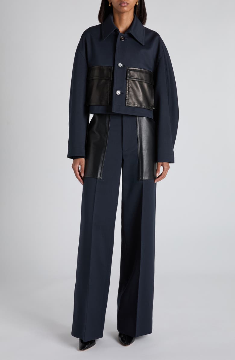 Bottega Veneta Leather Pocket Compact Twill Crop Jacket, Alternate, color, 