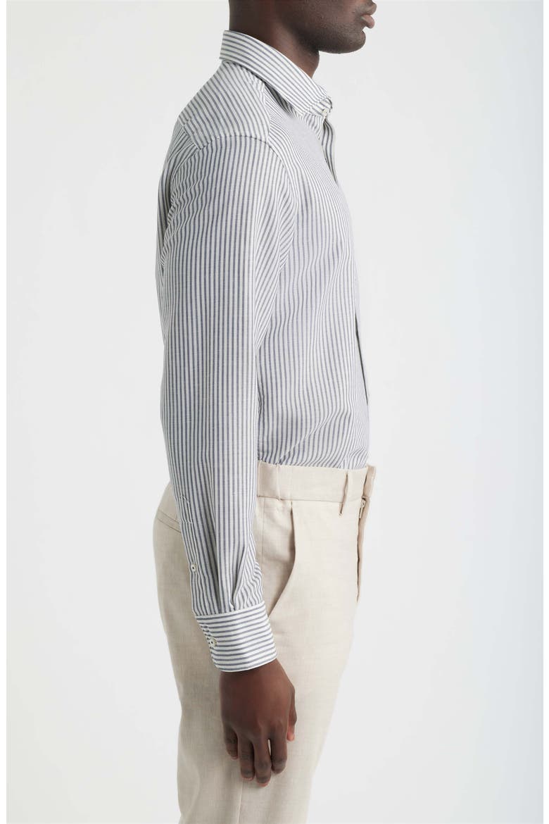 Soft Luxury Modern Fit Stripe Wool & Linen Non-Iron Dress Shirt, Alternate, color, NAVY