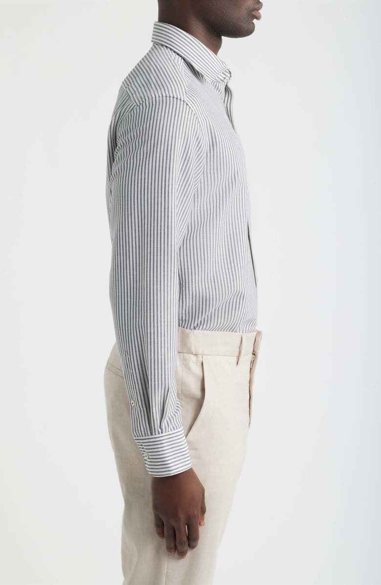 1863 by Eterna Soft Luxury Modern Fit Stripe Wool & Linen Non-Iron Dress Shirt, Alternate, color, Navy