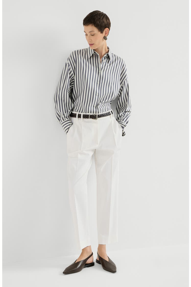 Stretch cotton cover slouchy trousers with monili, Alternate, color, Off-White