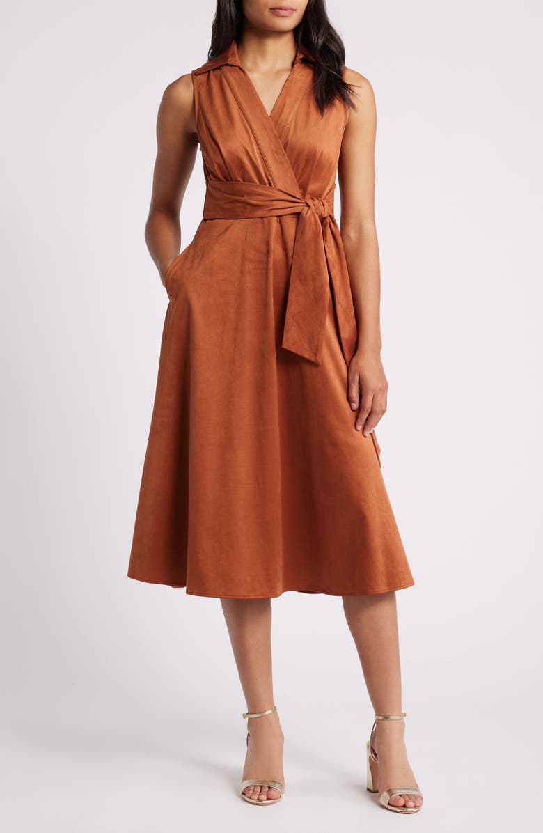 Tahari ASL Tie Belt Faux Wrap Dress, Main, color, 