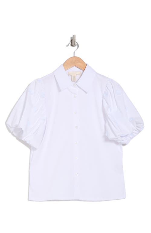 By Design Jayla Embroidered Puff Sleeve Button-up Shirt In Bright White