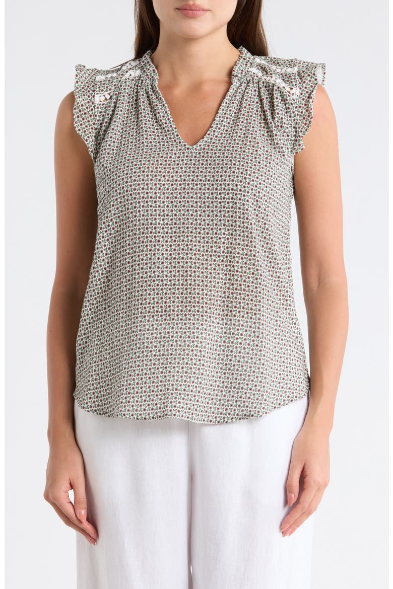 Ruffle Sleeveless Cotton Top, Main, color, GREEN/PEACH FLORAL