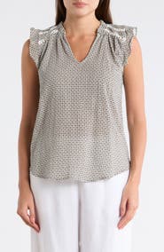 Bobeau Ruffle Sleeveless Cotton Top