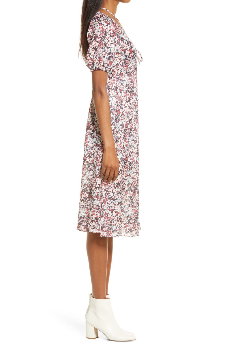 NSR Floral Print Tie Front Midi Dress, Alternate, color, 
