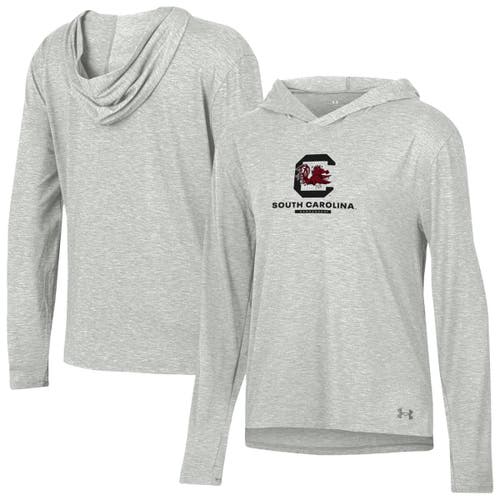 Under Armour Heather Gray South Carolina Gamecocks Breezy Long Sleeve Hoodie T-shirt In Gray
