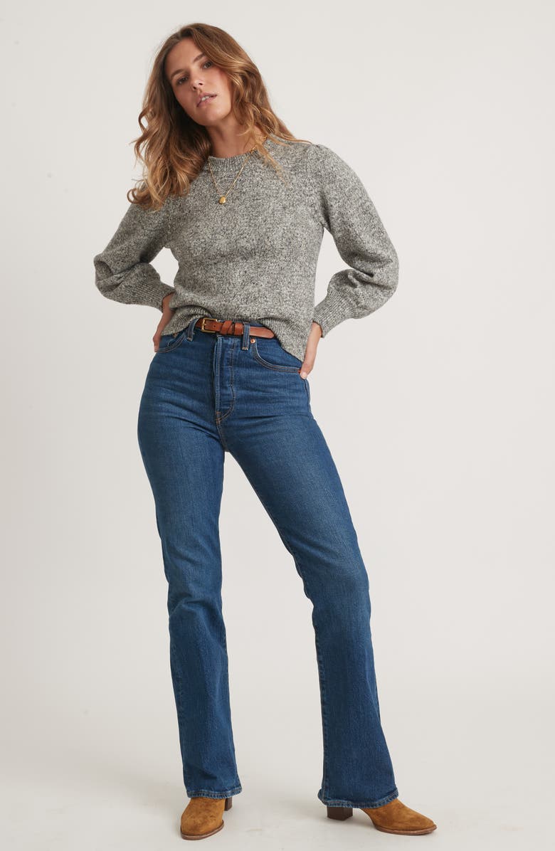 Marine Layer Alma Puff Sleeve Sweater, Alternate, color, Light Charcoal Heather