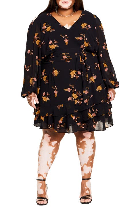 Mackenzie Floral Long Sleeve Minidress (Plus)
