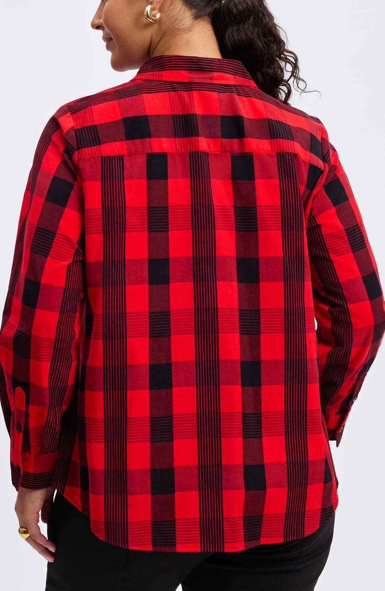 Foxcroft Haven Buffalo Check Cotton Blend Button-Up Shirt, Alternate, color, Red/ Black