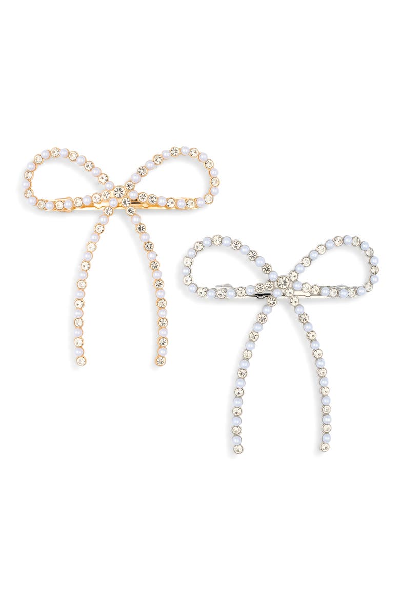 Kids' Set of Two Faux Pearl Bow Clips, Main, color, GOLD COMBO