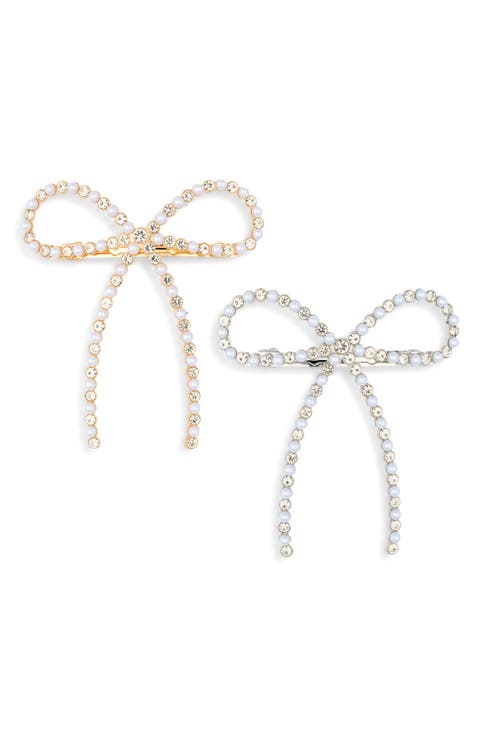 Kids' Set of Two Faux Pearl Bow Clips