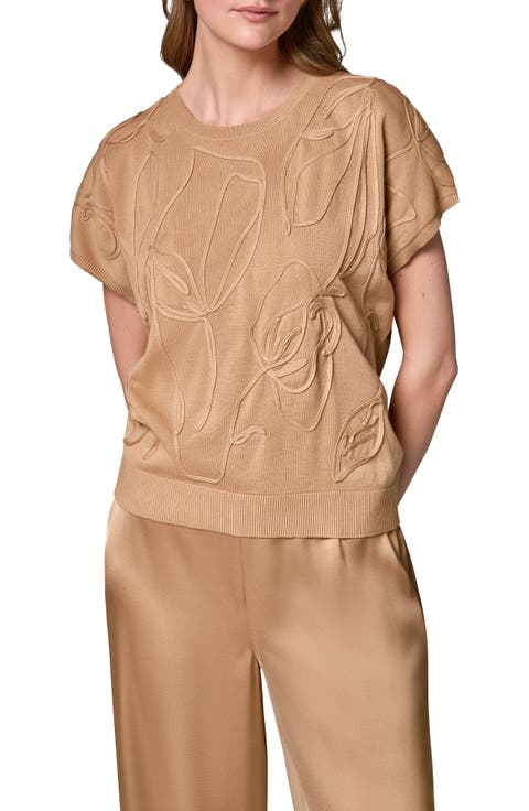 Embroidered Short Sleeve Cotton Sweater