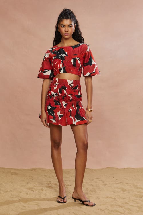 Amur Penelope Smocked Skirt In Red