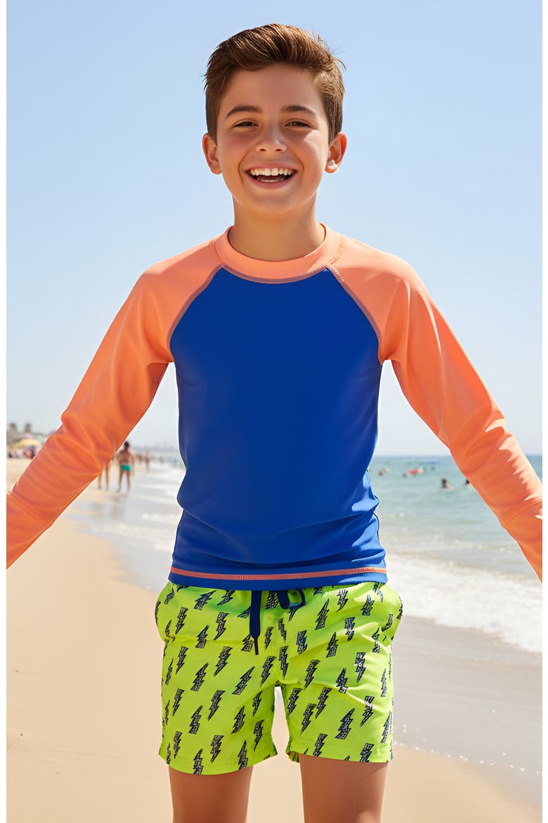 Boys Lightning Bolt Print Board Shorts, Alternate, color, Lime