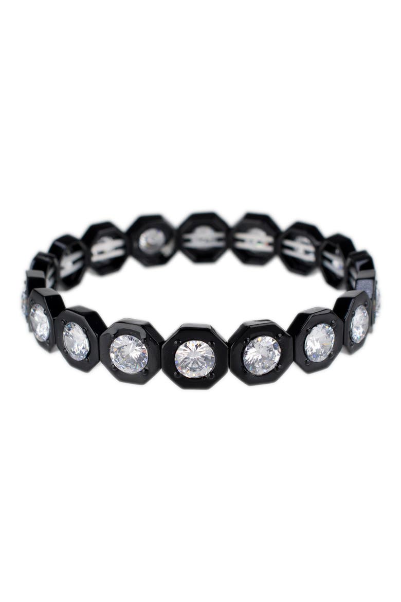 Cubic Zirconia Hexagonal Link Stretch Bracelet, Main, color, CLEAR/BLACK