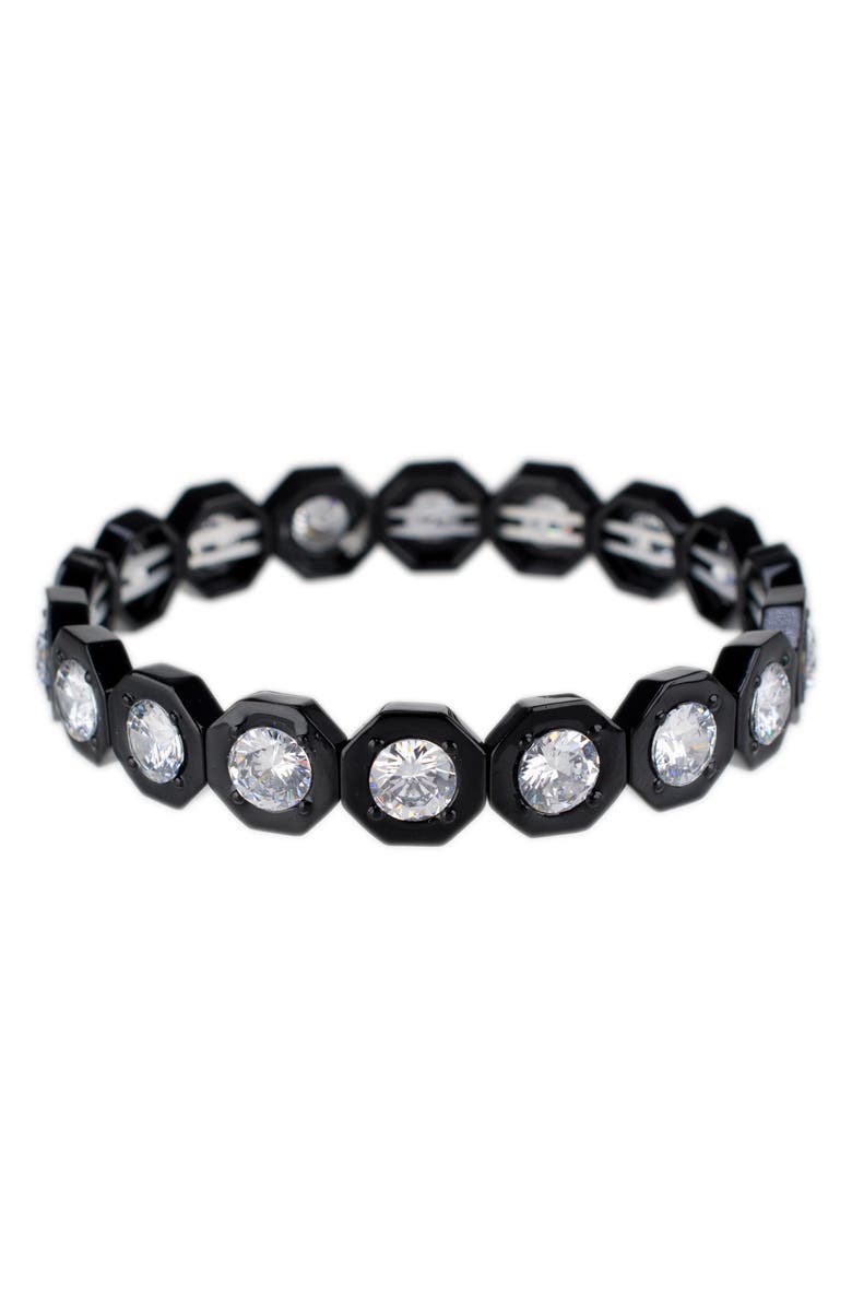 CZ by Kenneth Jay Lane Cubic Zirconia Hexagonal Link Stretch Bracelet, Main, color, Clear/Black