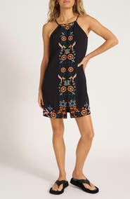 matty m. Floral Embroidered Halter Gauze Shift Dress