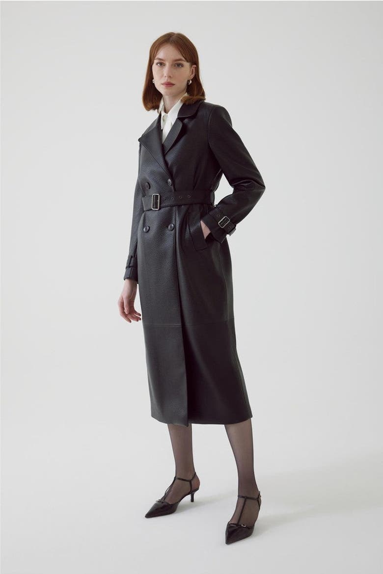 Alohi Leather Trenchcoat, Alternate, color, BLACK
