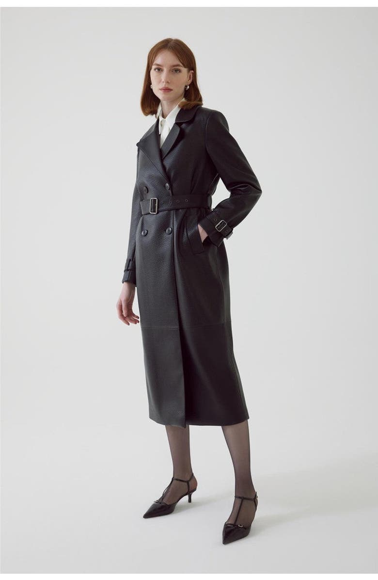 Exquise Alohi Leather Trenchcoat, Alternate, color, Black