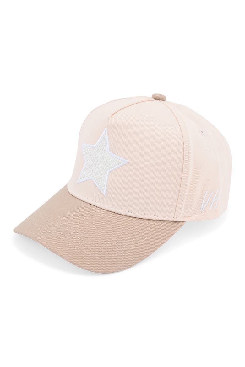 Two Tone Faux Pearl Embroidered Star Patch Baseball Cap, Alternate, color, BONE/ KHAKI