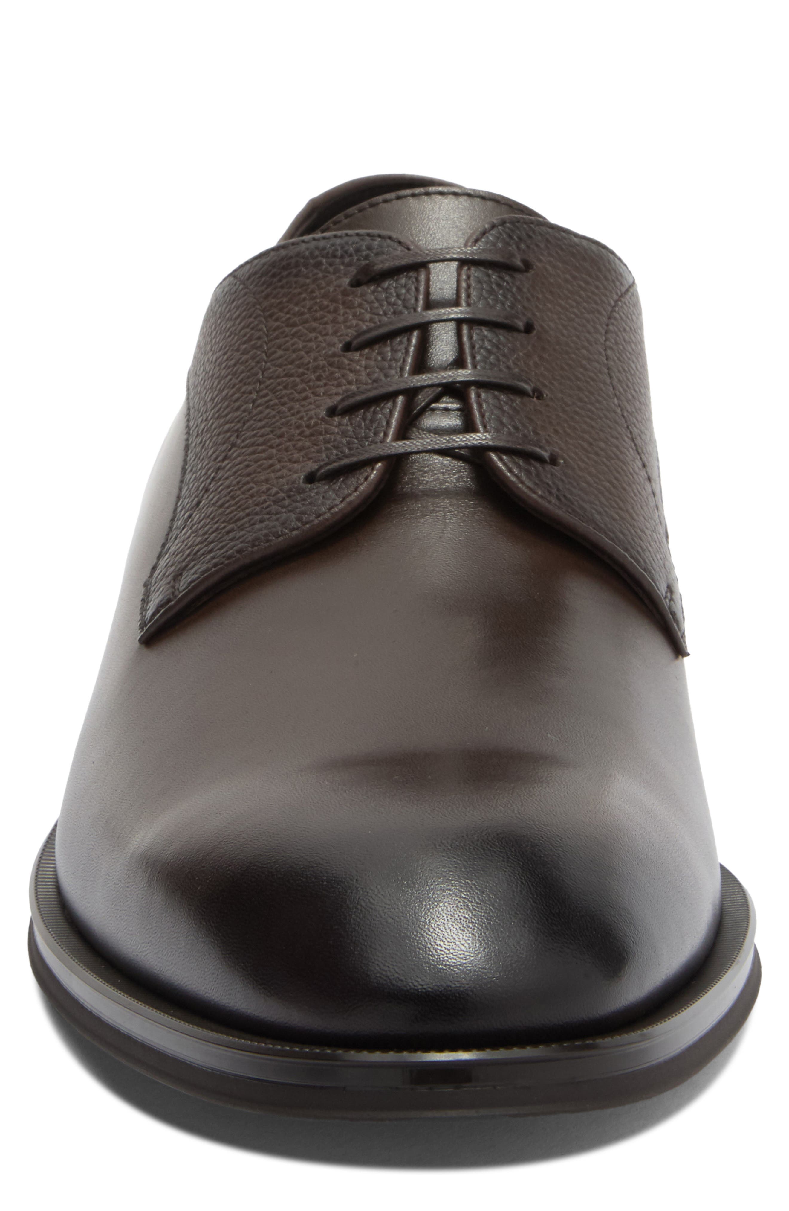 Derrek Mixed Finish Plain Toe Derby, Alternate, color, DARK BROWN