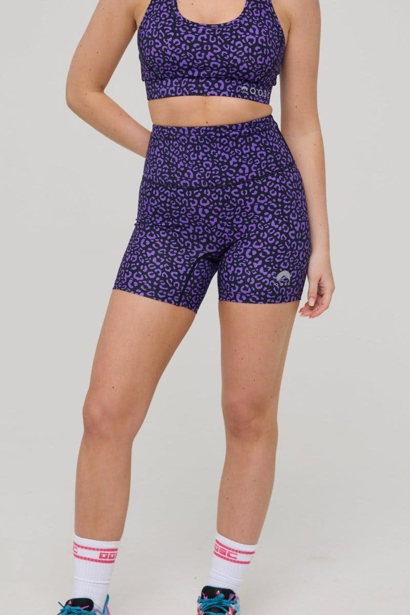 Infinite High Waisted Shorts - Purple Leopard
