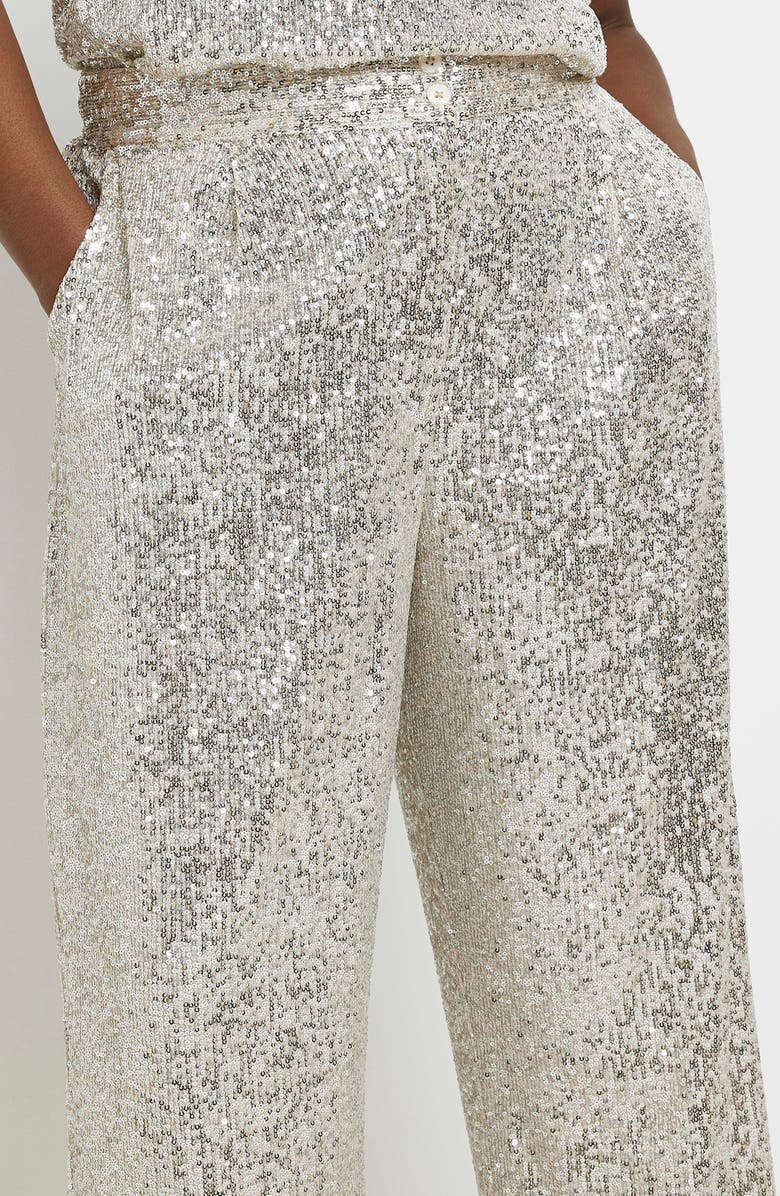 River Island Sequin Wide Leg Trousers, Alternate, color, 