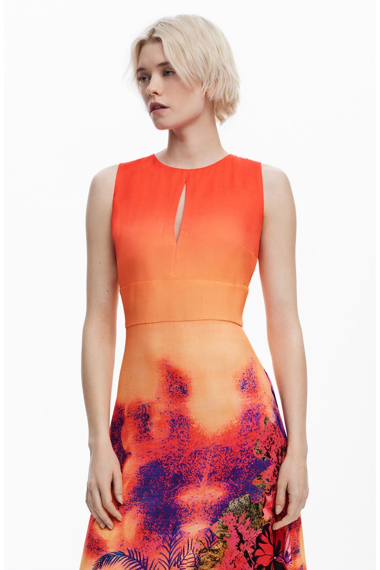 Print Sleeveless Maxi Dress, Alternate, color, ORANGE/ DARK PINK