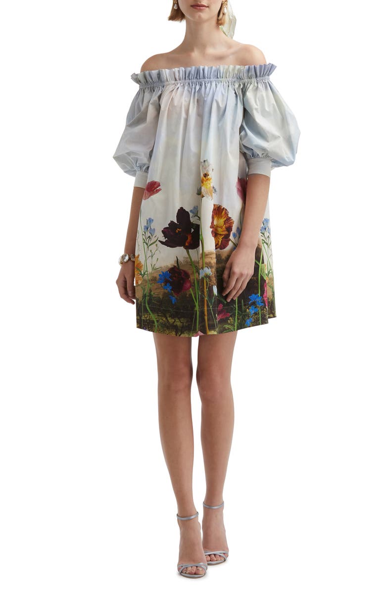 Oscar de la Renta Floral Off the Shoulder Shift Dress, Main, color,
