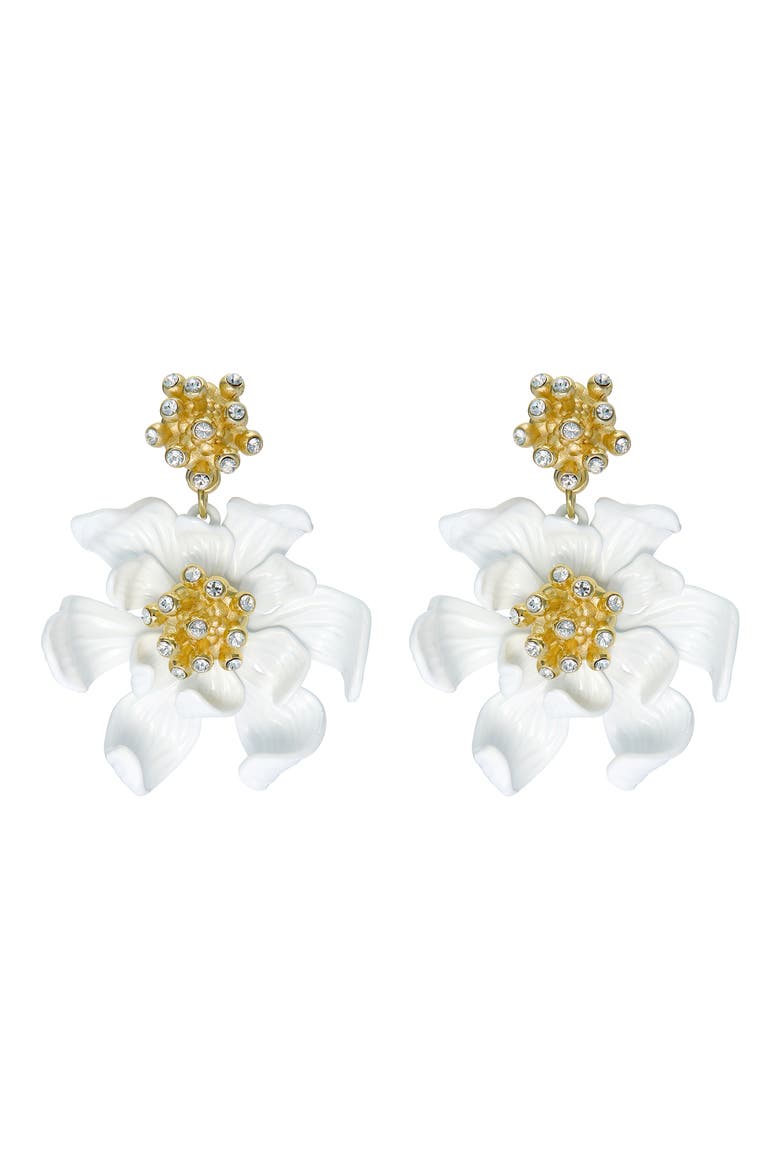 Fulva Furled Flower Enamel Drop Earrings, Main, color, METALLIC GOLD