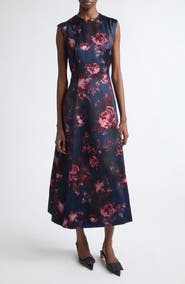 Erdem Floral Sleeveless Duchesse Satin Midi Dress