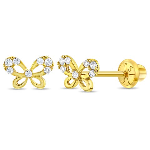 14k Jeweled Flutering Butterfly Earrings