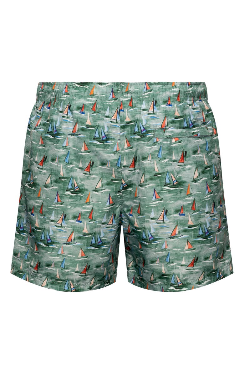 Eton Boat Print Swim Trunks, Alternate, color, Med Green