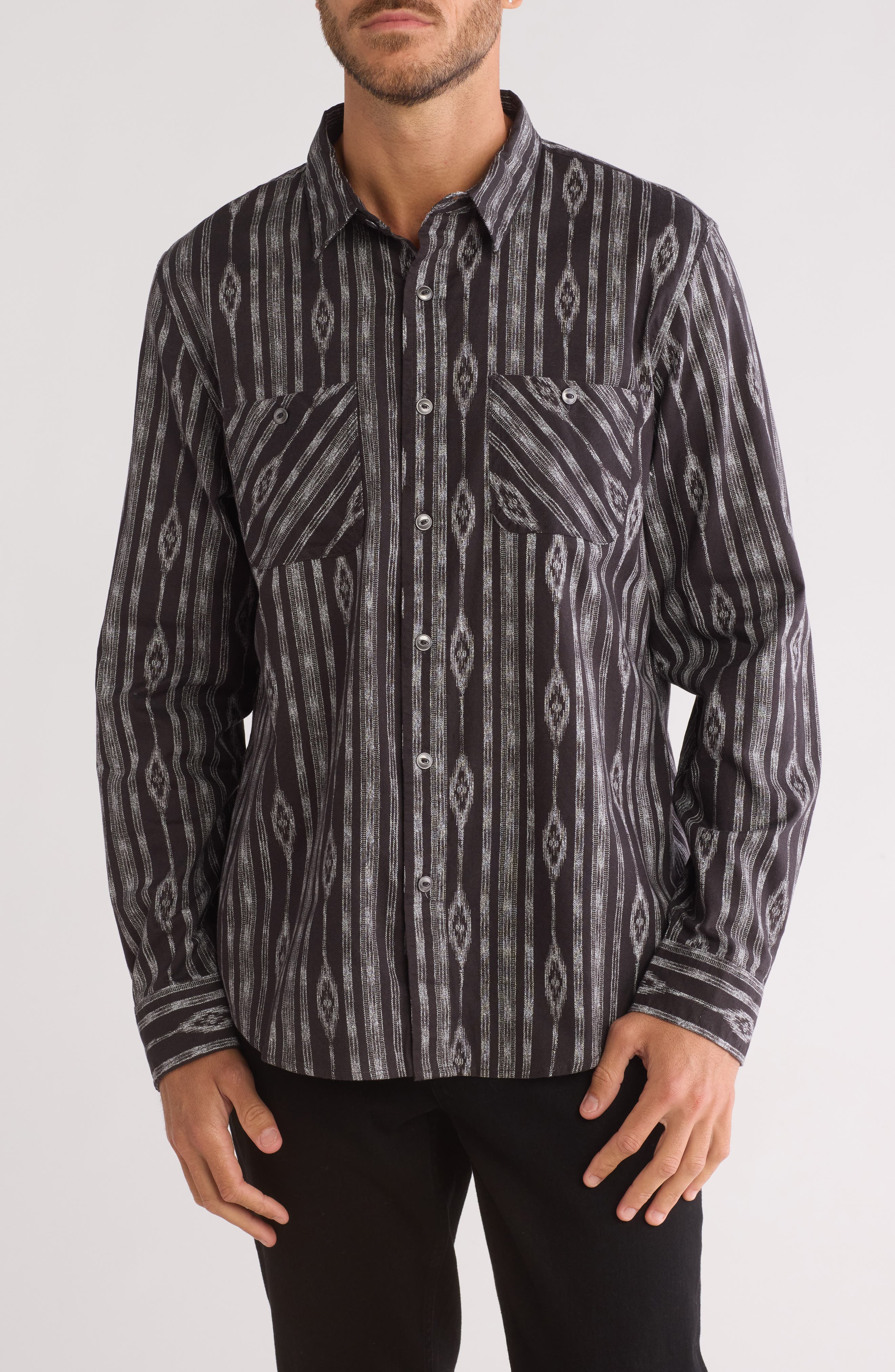 Lucky Brand Mason Patterned Long Sleeve Cotton Button-Up Shirt