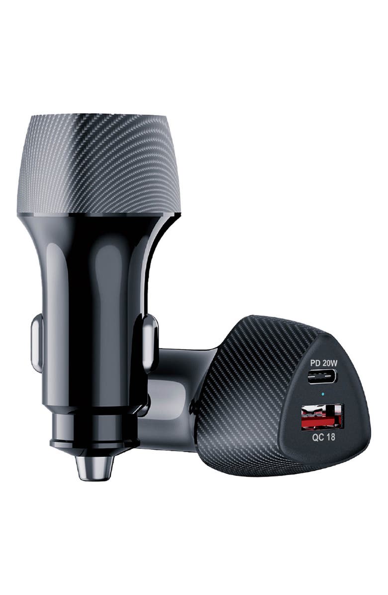 BROOKSTONE Dual Port PD 38W Car Charger, Alternate, color, Black Carbon Fiber