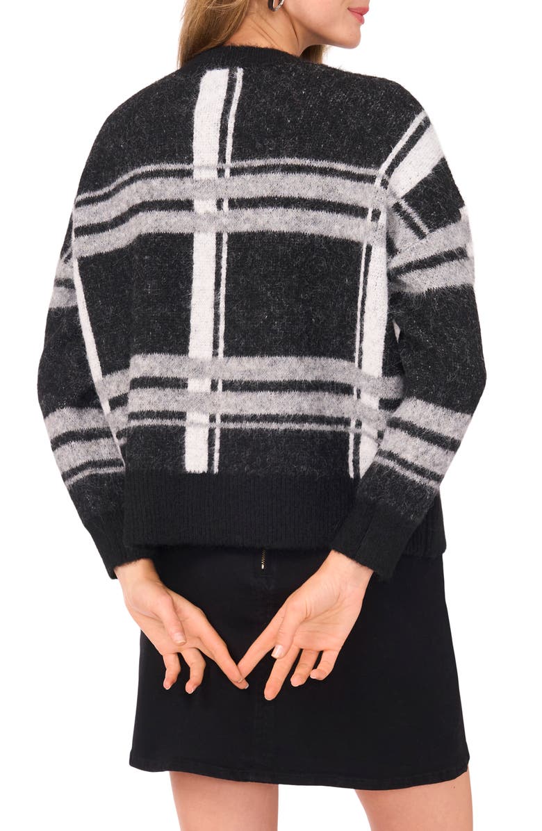 Vince Camuto Plaid Jacquard Sweater, Alternate, color, Rich Black