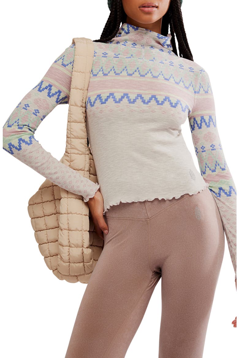 FP Movement Breathe Easy Placed Print Cotton Blend Hoodie, Main, color, PLAID FAIRISLE TITAN