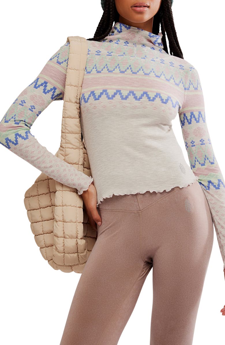 Free People Breathe Easy Placed Print Cotton Blend Hoodie, Main, color, Plaid Fairisle Titan