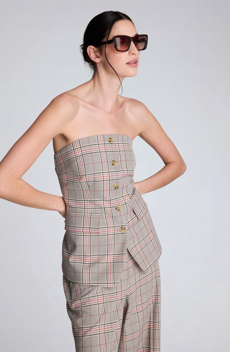 Kenneth Cole Plaid Strapless Vest, Alternate, color, Oyster Multi