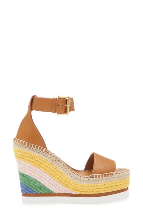 See By Chloé Platform Wedge Espadrille Sandal In Cuoio Rainbow Multicolor