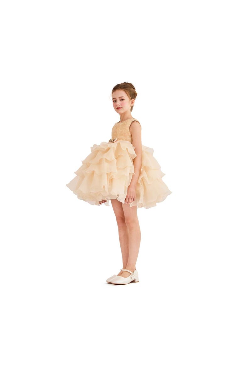 Floral Ruffle Occasion Dress, Alternate, color, Cream
