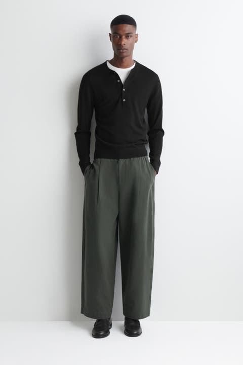 Pleated Relaxed-Fit Barrel-Leg Pants