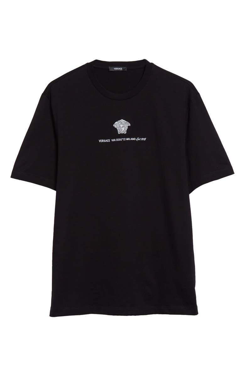 Versace Medusa Embroidered Cotton T-Shirt, Alternate, color, Black