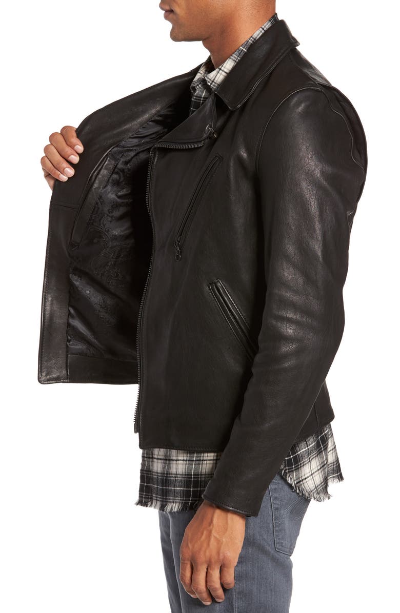 Schott NYC Leather Moto Jacket, Alternate, color, Black