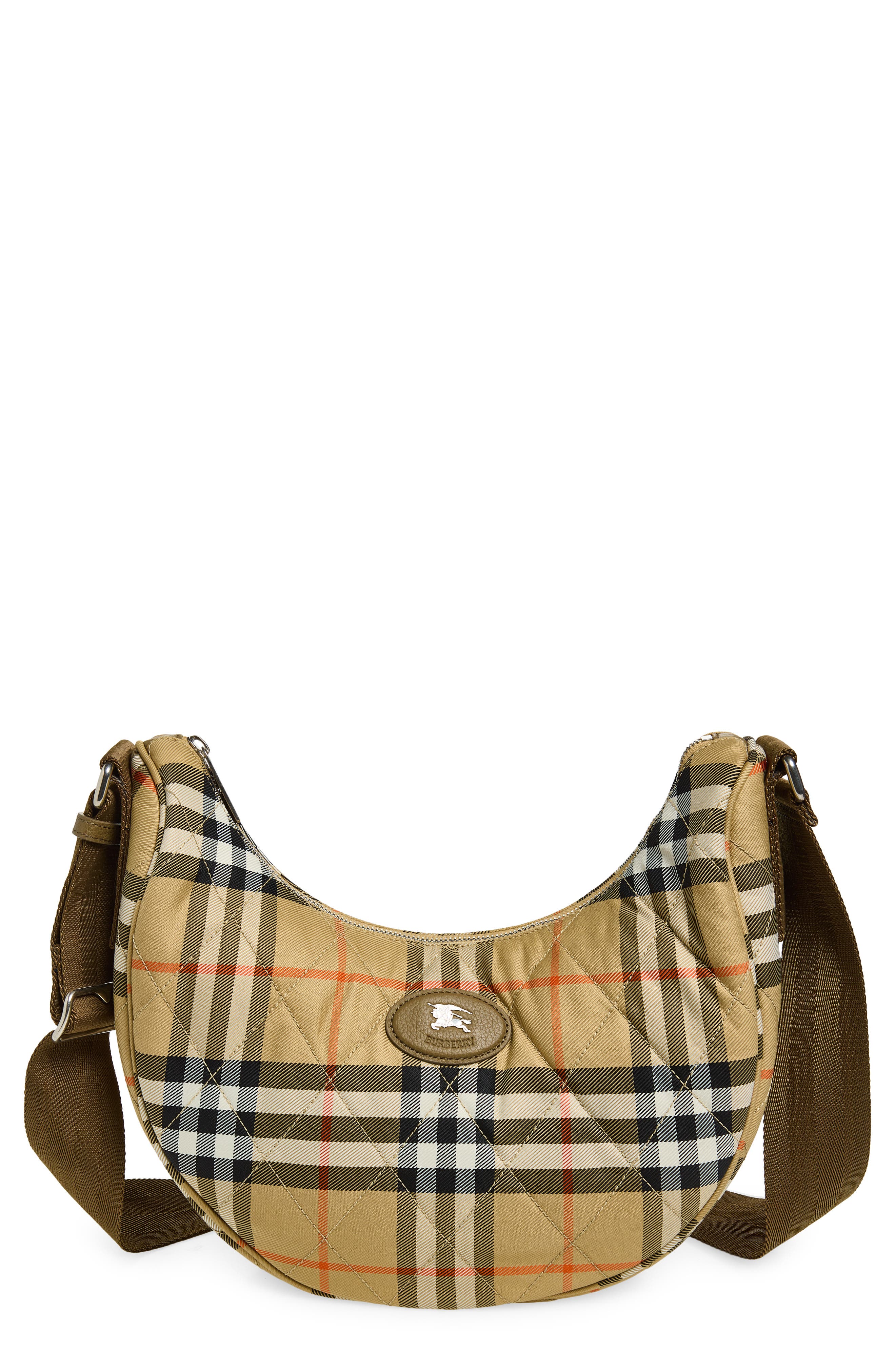 Burberry Horseshoe Quilted Twill Crossbody Bag, Main, color, Sand