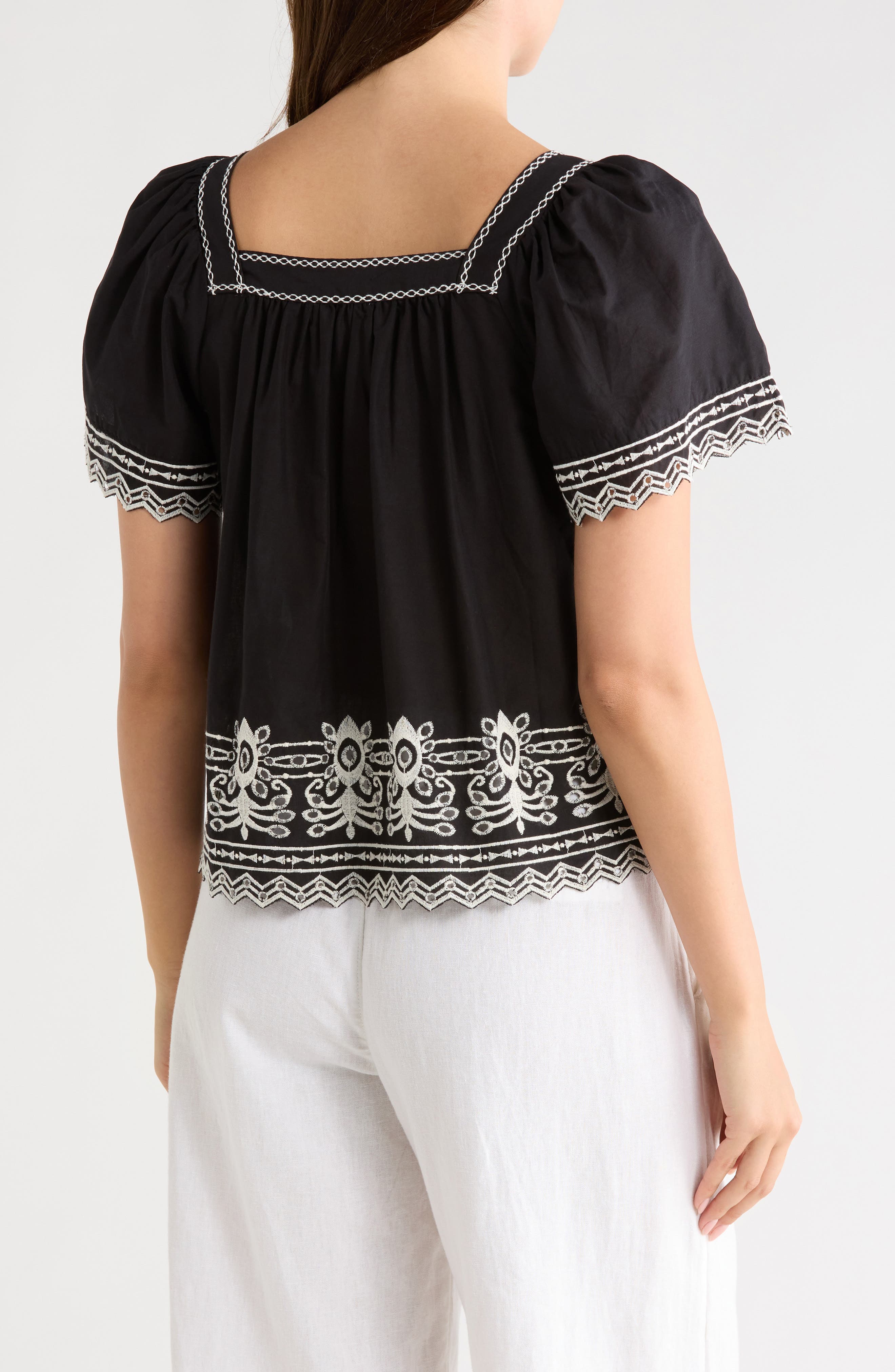 MAX STUDIO Embroidered Short Sleeve Cotton Top