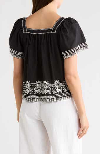 MAX STUDIO Embroidered Short Sleeve Cotton Top