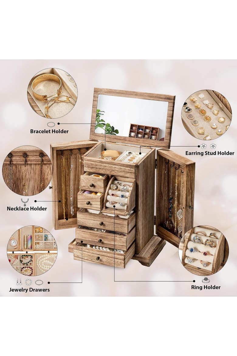 Wooden Tabletop Jewelry Armoire, Alternate, color, Rustic Brown