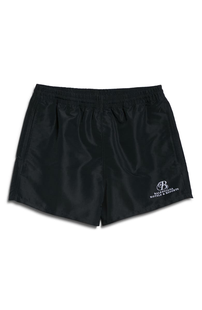 Balenciaga Embroidered Hotel Logo Swim Trunks, Alternate, color,