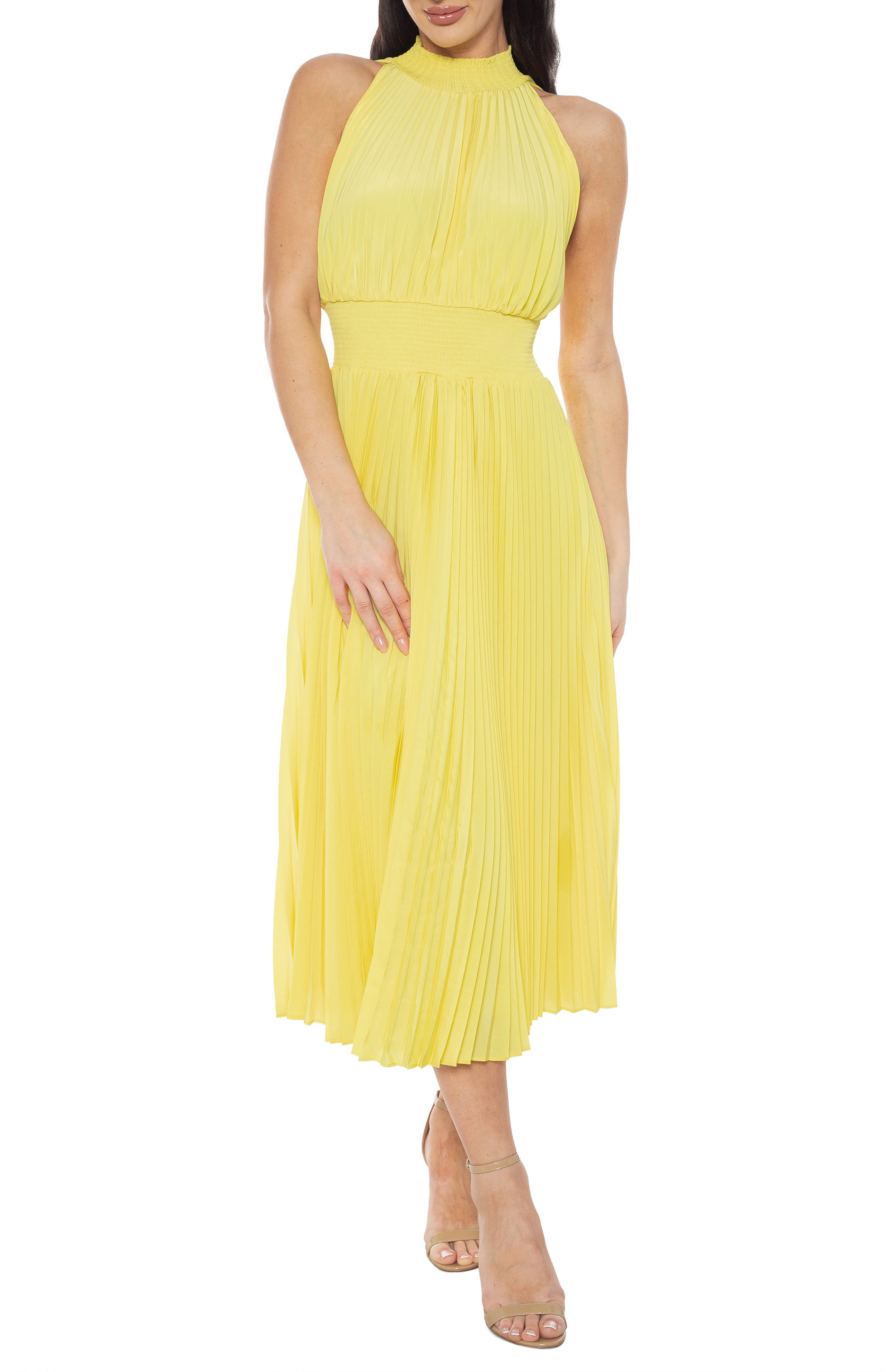Marina Mock Neck Smocked Waist Midi Dress